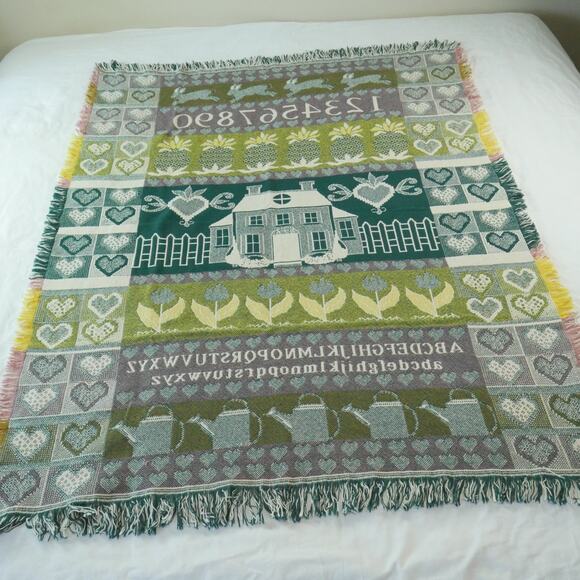 Vintage Cottagecore Throw Blanket Tapestry Granny Afghan Cute 90s Farmhouse - Picture 13 of 13